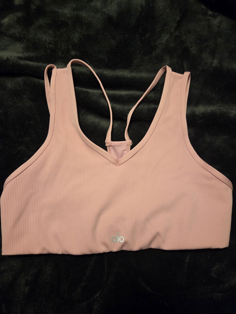 ALO Yoga Ribbed V-Neck Sports Bra in Sweet Pink
